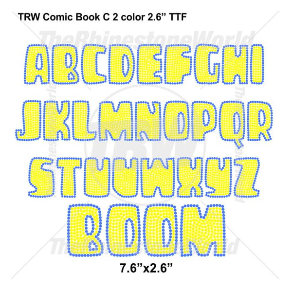 TRW Comic Book C 2.6"  2 Color Rhinestone TTF - Download    