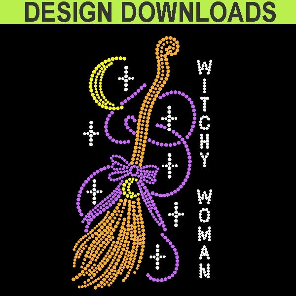 Witchy Woman Broom Rhinestone Download 