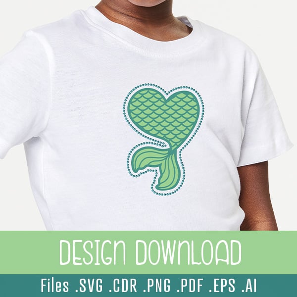 Mermaid Heart Downloadable Vector Rhinestone SVG Design 